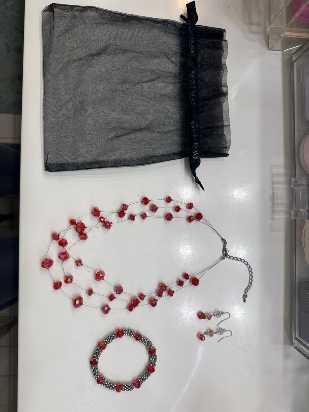 White House Black Market Red Multi-Strand Beaded Jewelry Set